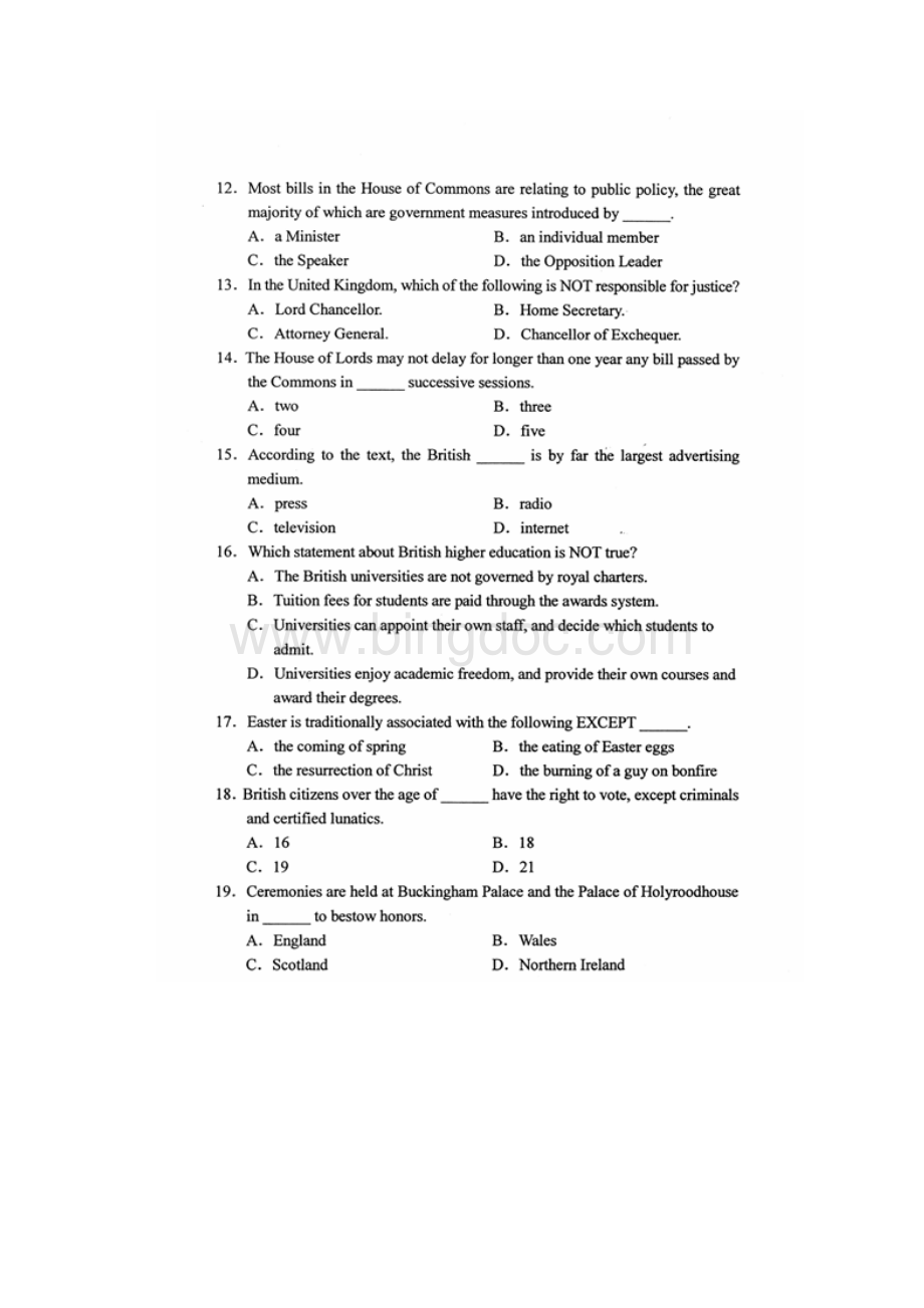 全国自考英语国家概况试题和答案答案在最后.docx_第3页