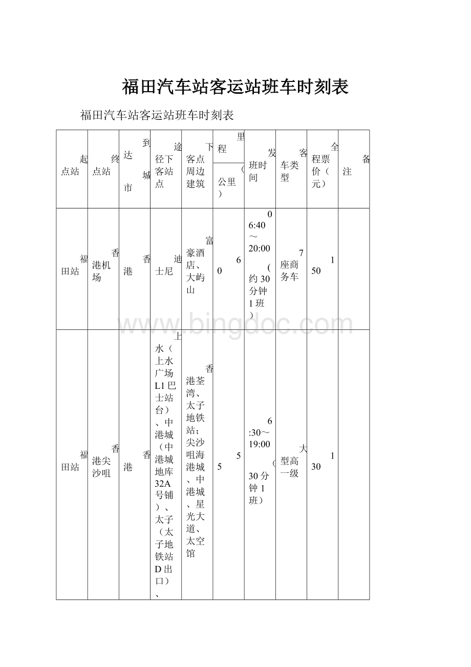 福田汽车站客运站班车时刻表.docx