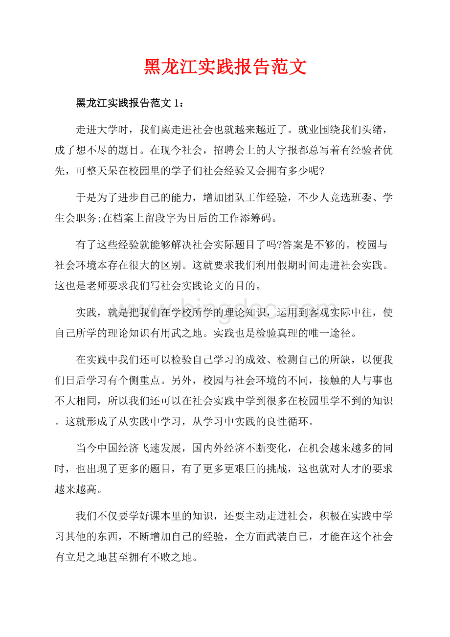 黑龙江实践报告范文_3篇（共11页）6800字.docx