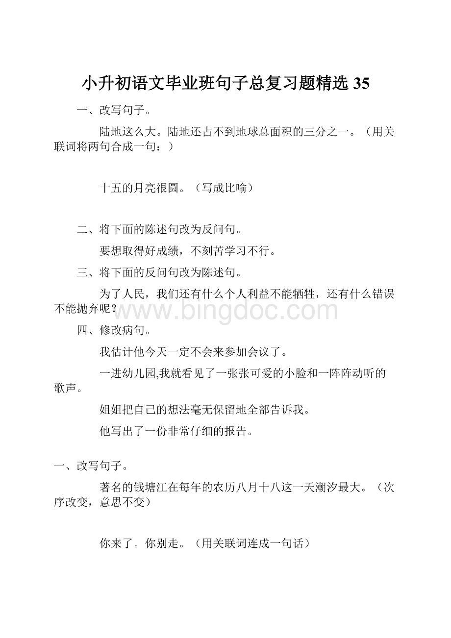 小升初语文毕业班句子总复习题精选35.docx_第1页