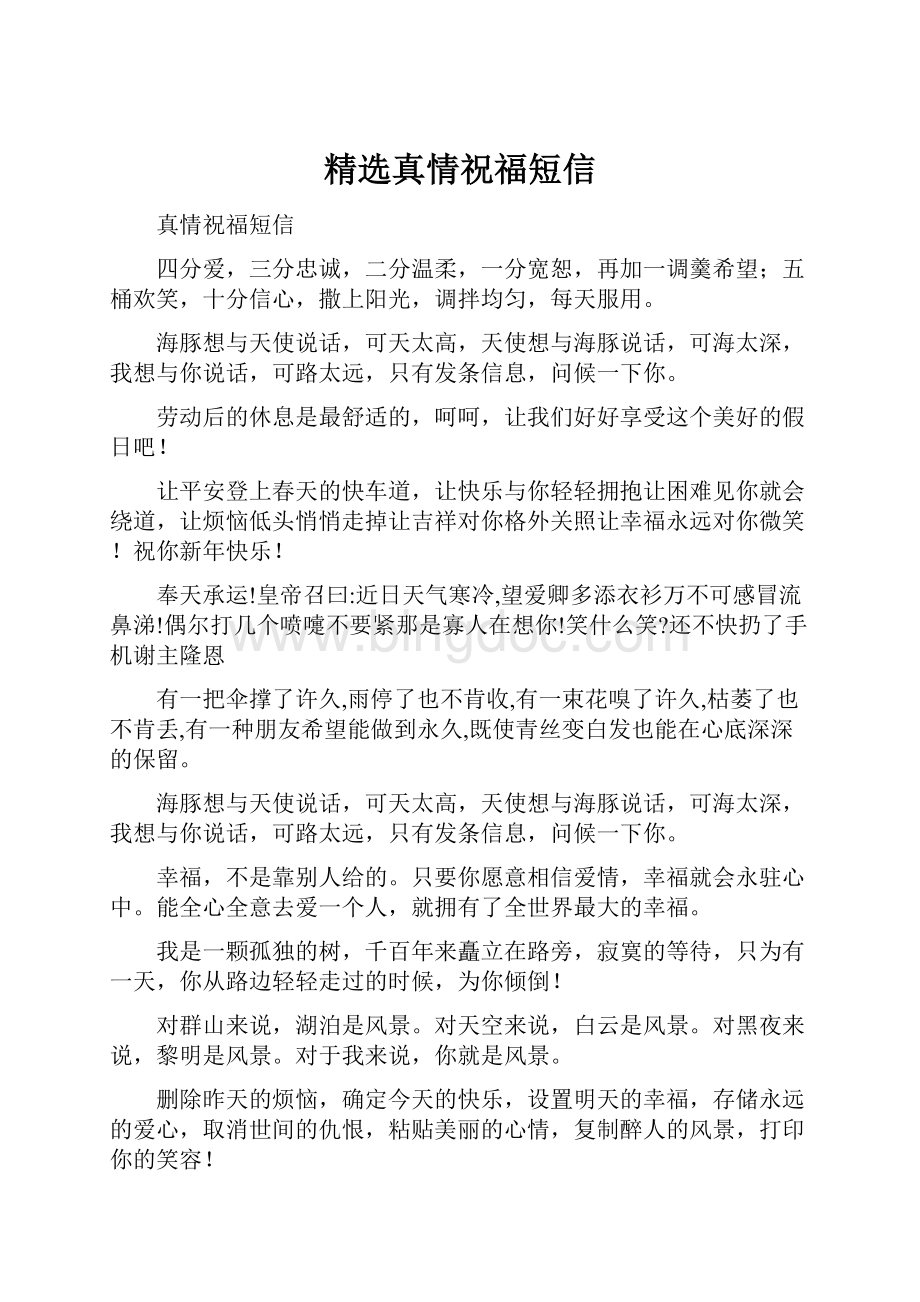 精选真情祝福短信Word格式文档下载.docx