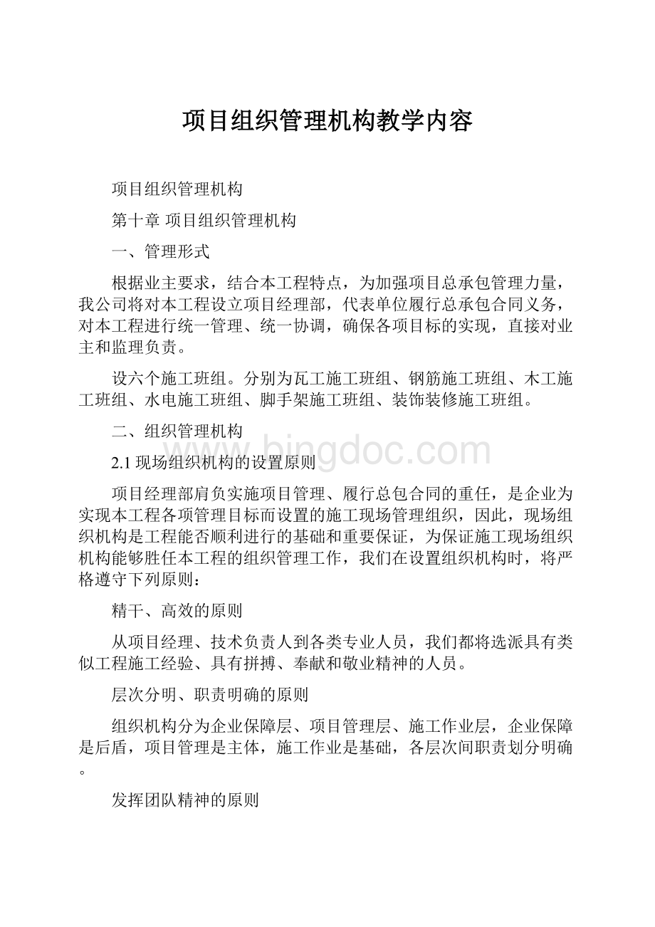 项目组织管理机构教学内容.docx