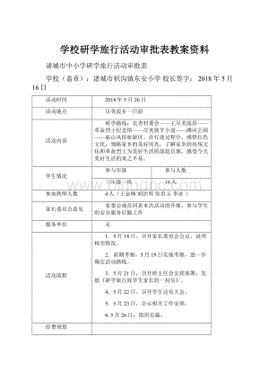 学校研学旅行活动审批表教案资料Word文件下载.docx