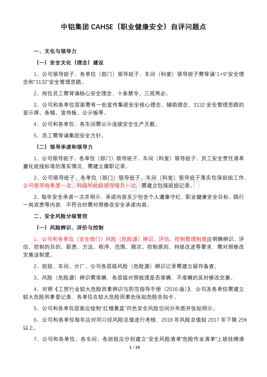 职业健康安全自评问题点.docx_第1页