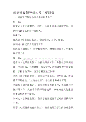 师德建设领导机构及主要职责Word格式.docx