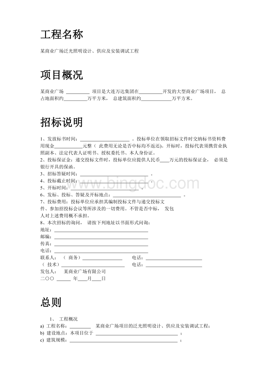 某商业广场泛光照明设计供应及安装调试工程招标文件.doc_第2页