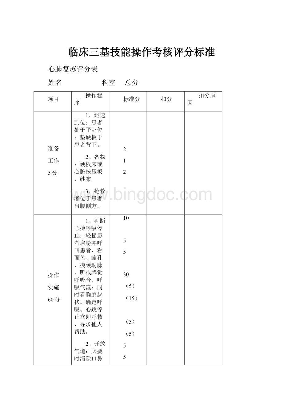 临床三基技能操作考核评分标准Word文档格式.docx_第1页