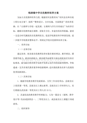 钱清镇中学名优教师培养方案.doc