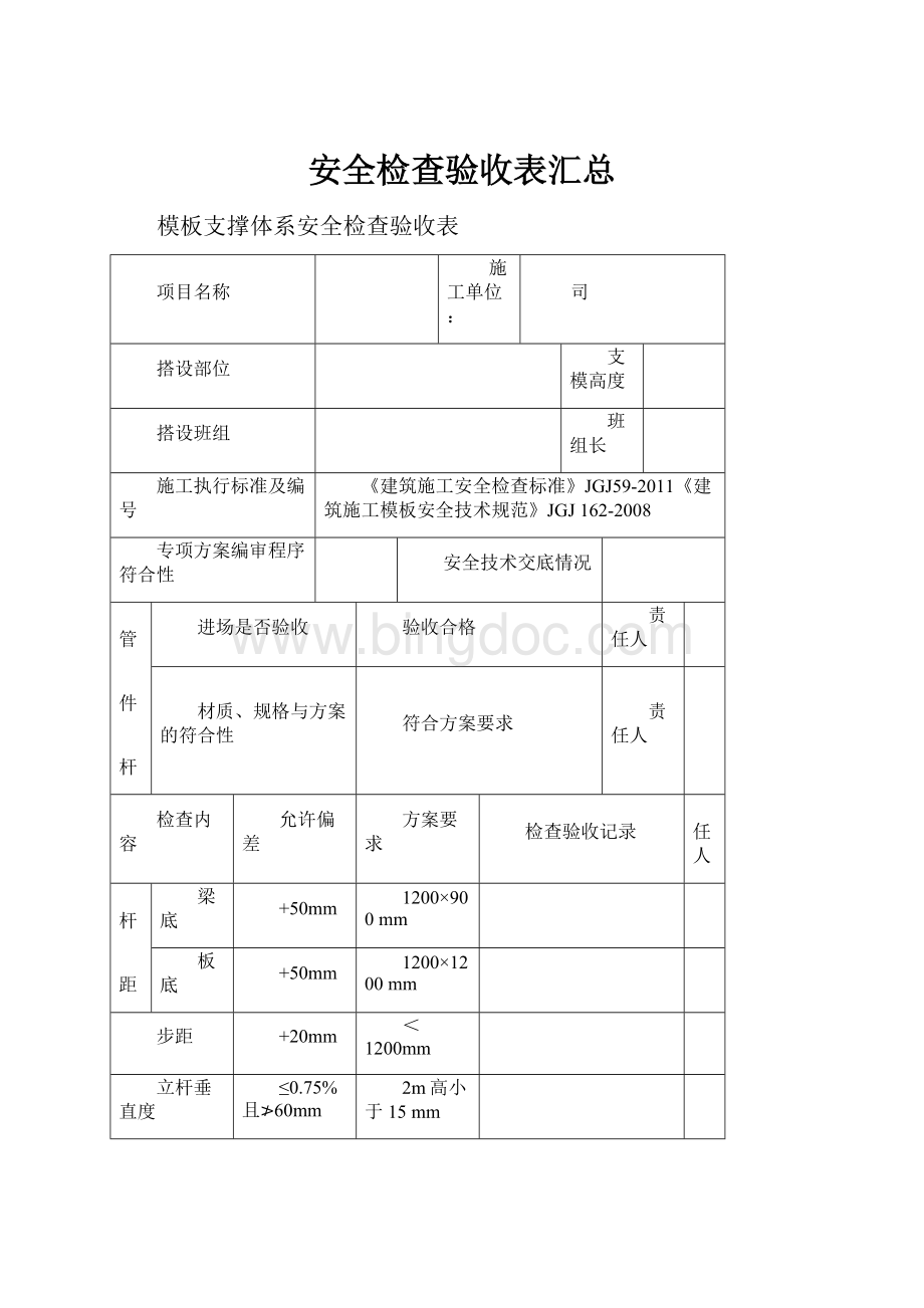 安全检查验收表汇总文档格式.docx