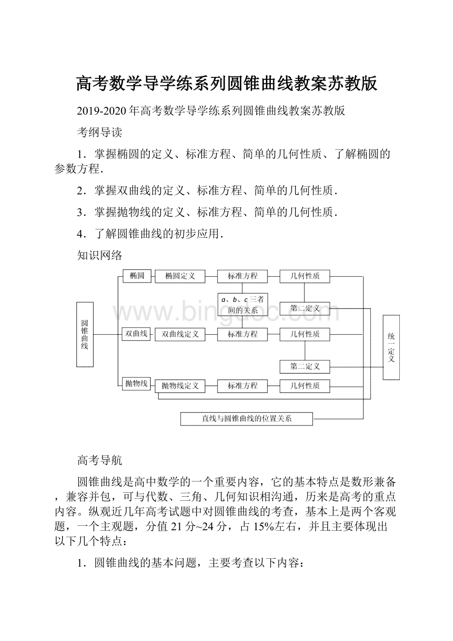 高考数学导学练系列圆锥曲线教案苏教版.docx