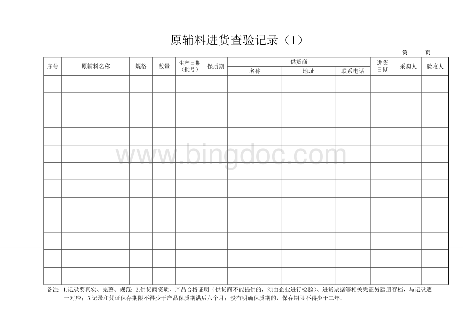 原辅料食品添加剂及食品相关产品进货查验记录一Word文档格式.doc_第2页