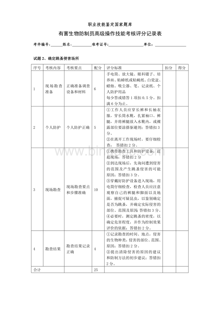 有害生物防制员高级操作技能考核评分记录表文档格式.doc_第3页