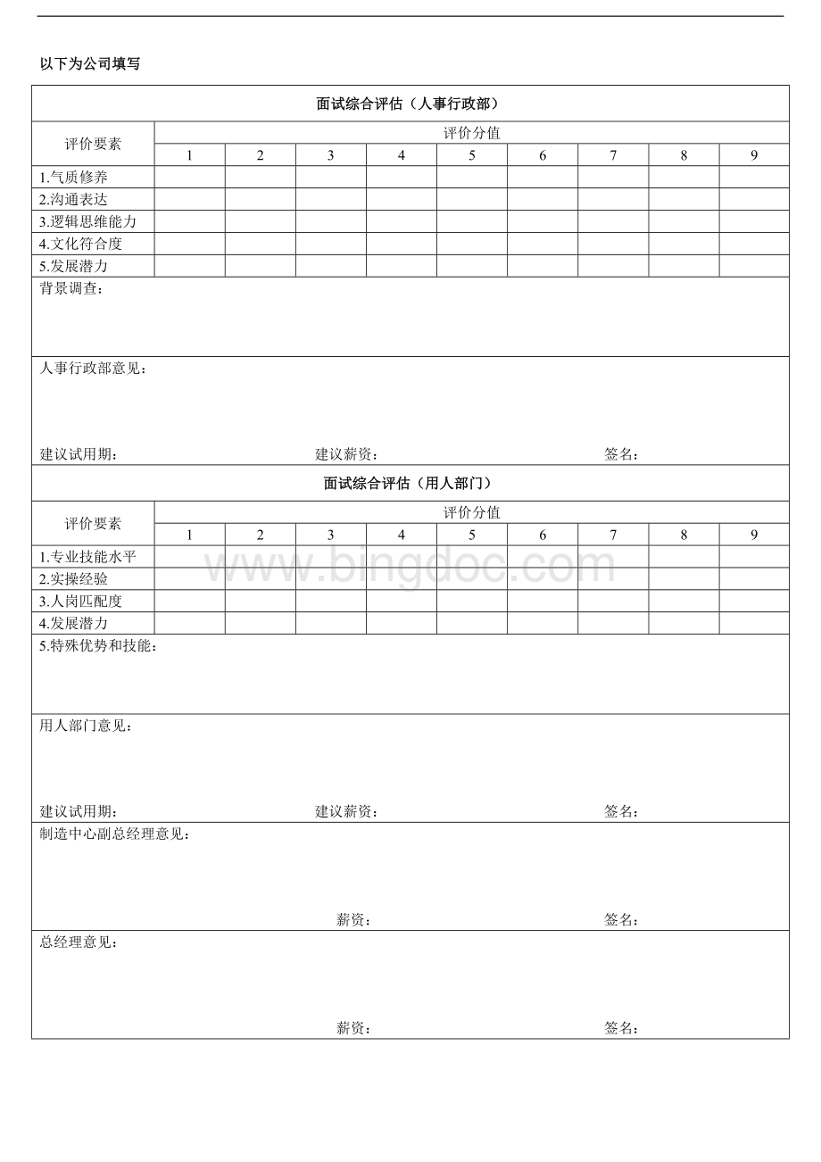 应聘人员面试记录表Word文件下载.docx_第2页