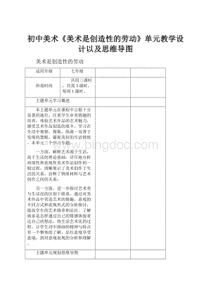 初中美术《美术是创造性的劳动》单元教学设计以及思维导图.docx