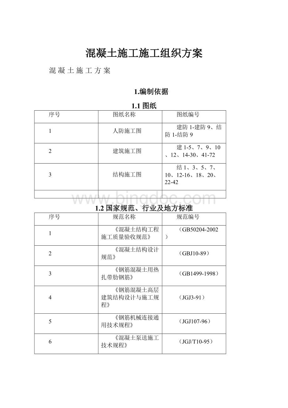 混凝土施工施工组织方案Word文件下载.docx