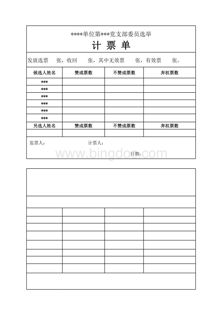 党支部换届选举选票和计票汇总模板表格文件下载.xls_第2页