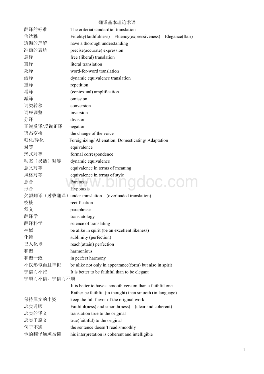 翻译的基本理论术语和几个一般性问题及其常用英文表述.doc