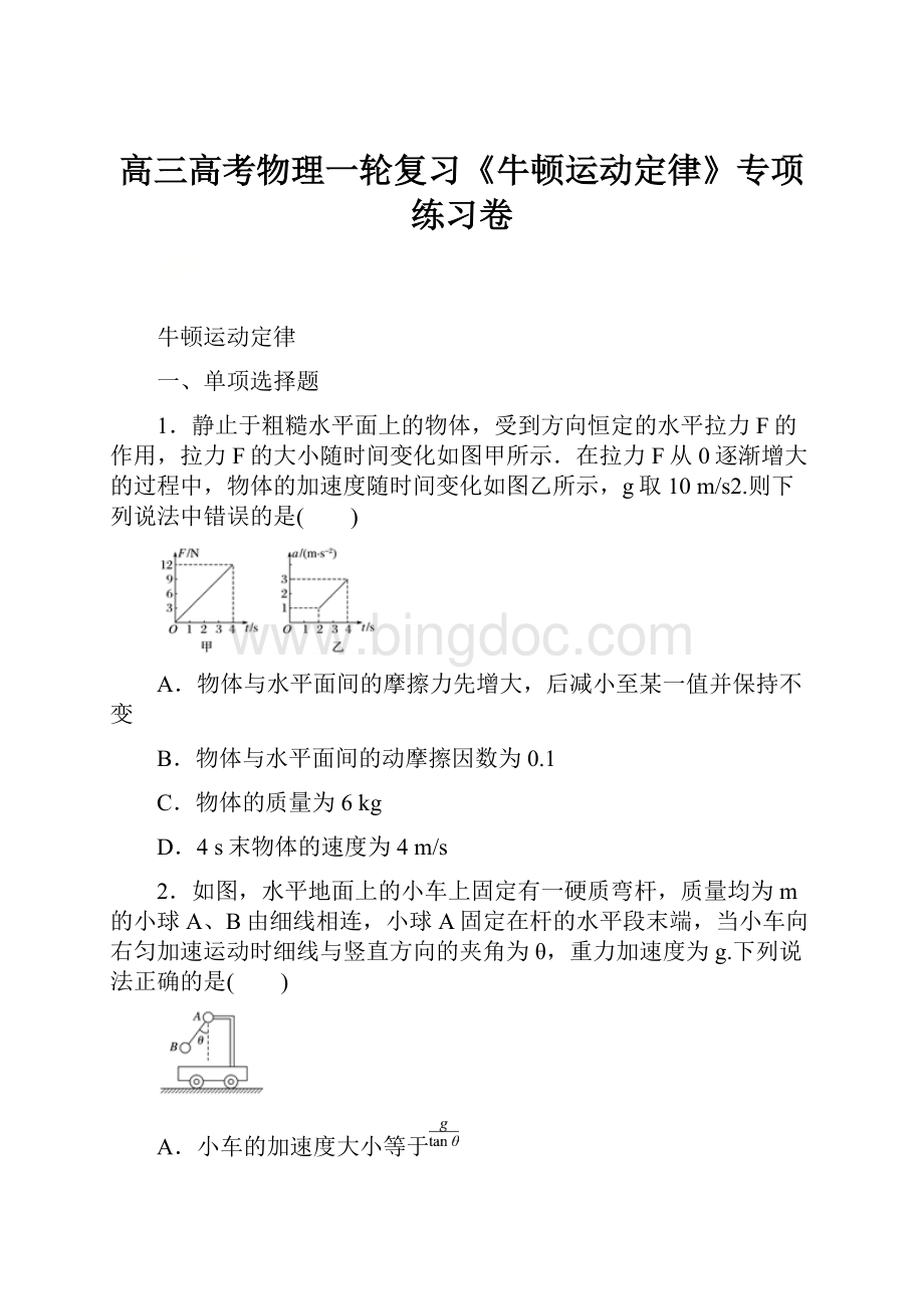 高三高考物理一轮复习《牛顿运动定律》专项练习卷.docx