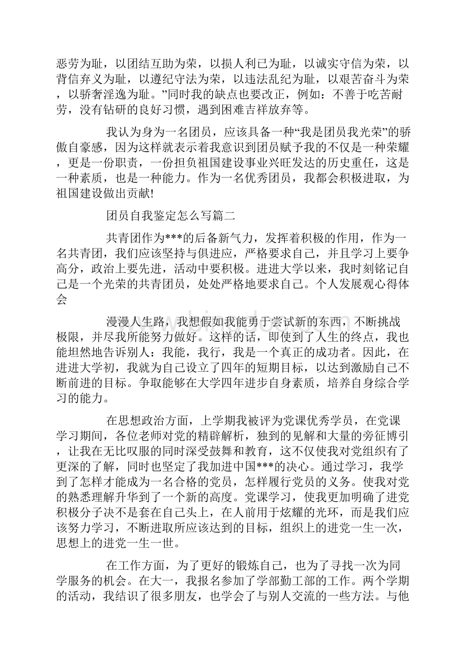 团员自我鉴定怎么写六篇doc文档格式.docx_第2页