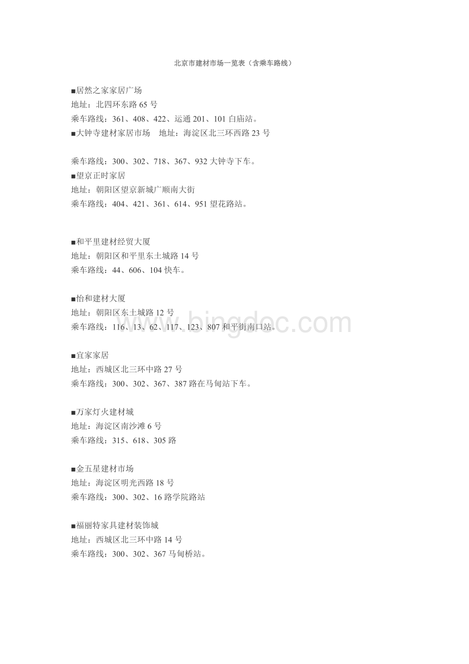 北京市建材市场名单一览表Word文档下载推荐.doc_第1页