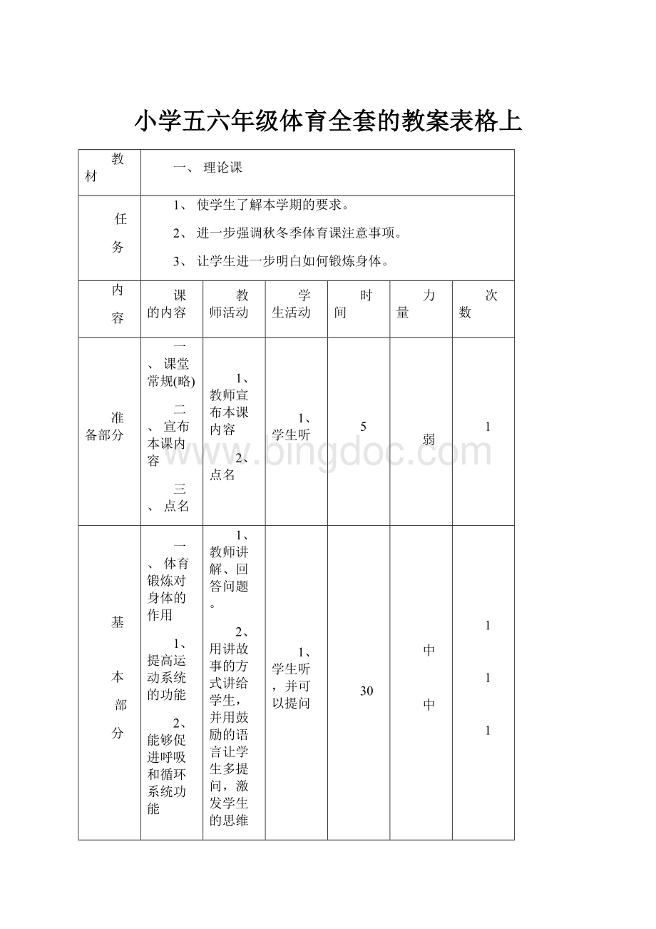 小学五六年级体育全套的教案表格上.docx