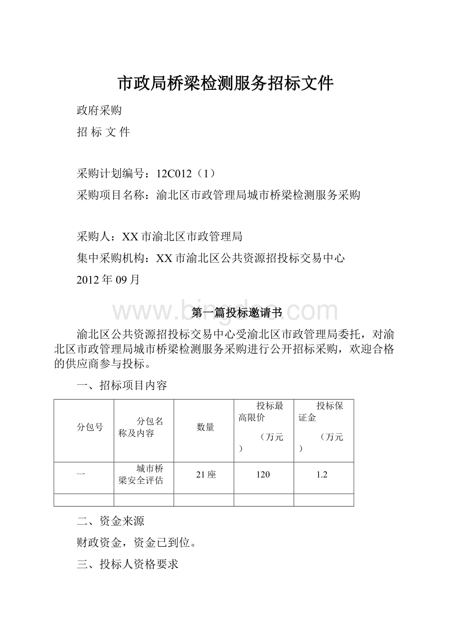 市政局桥梁检测服务招标文件.docx_第1页