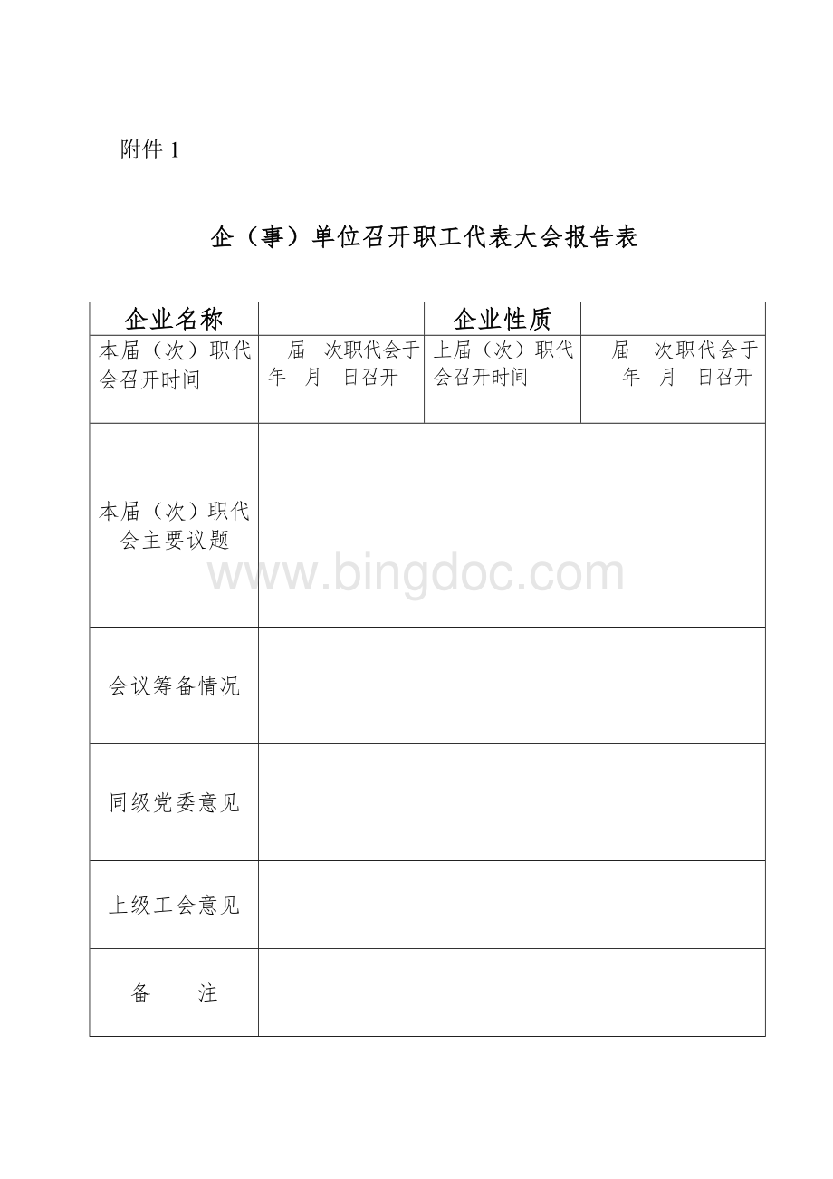 企事单位召开职工代表大会报告表.doc