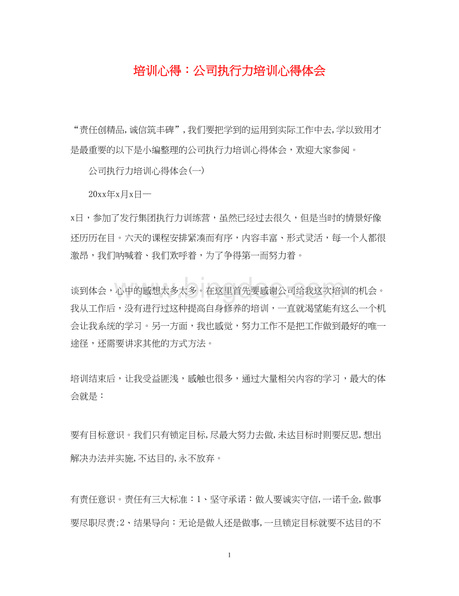 2023培训心得公司执行力培训心得体会Word文档格式.docx