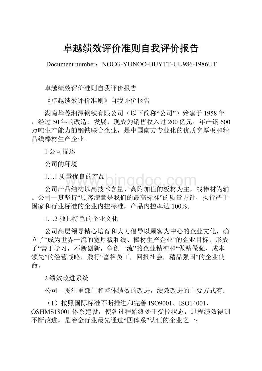 卓越绩效评价准则自我评价报告.docx_第1页