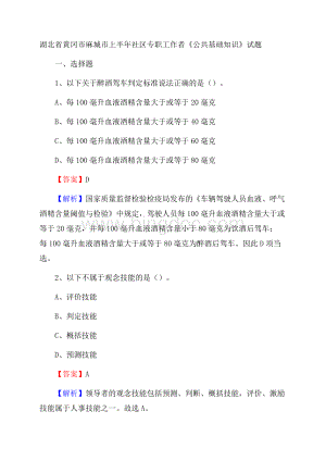 湖北省黄冈市麻城市上半年社区专职工作者《公共基础知识》试题.docx