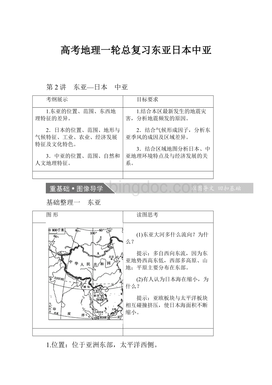高考地理一轮总复习东亚日本中亚.docx_第1页