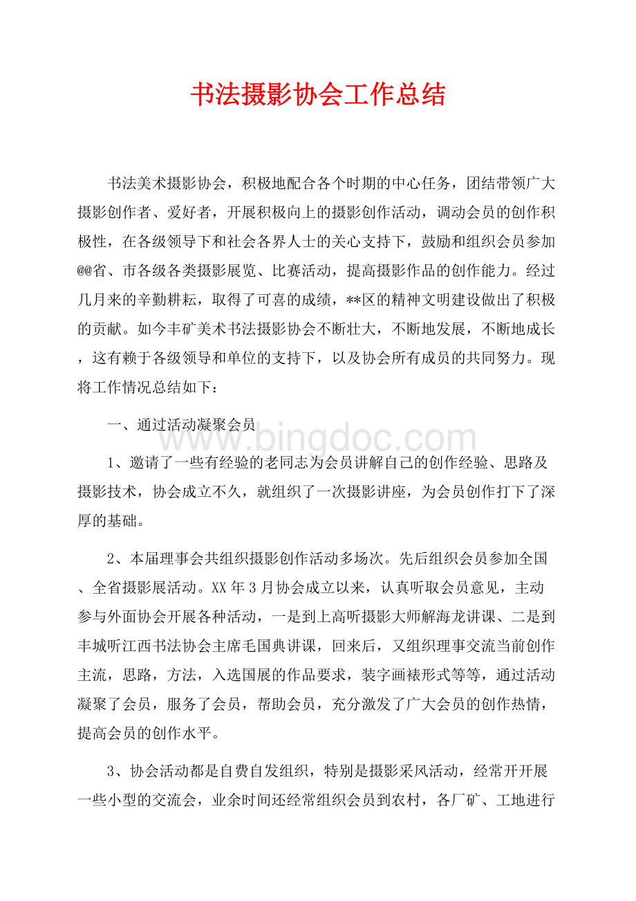 书法摄影协会最新范文工作总结（共3页）1700字.docx