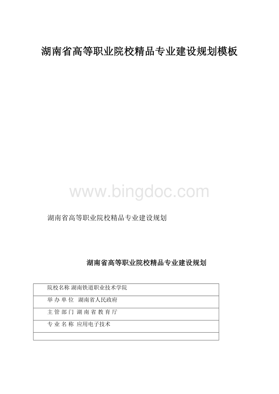 湖南省高等职业院校精品专业建设规划模板.docx