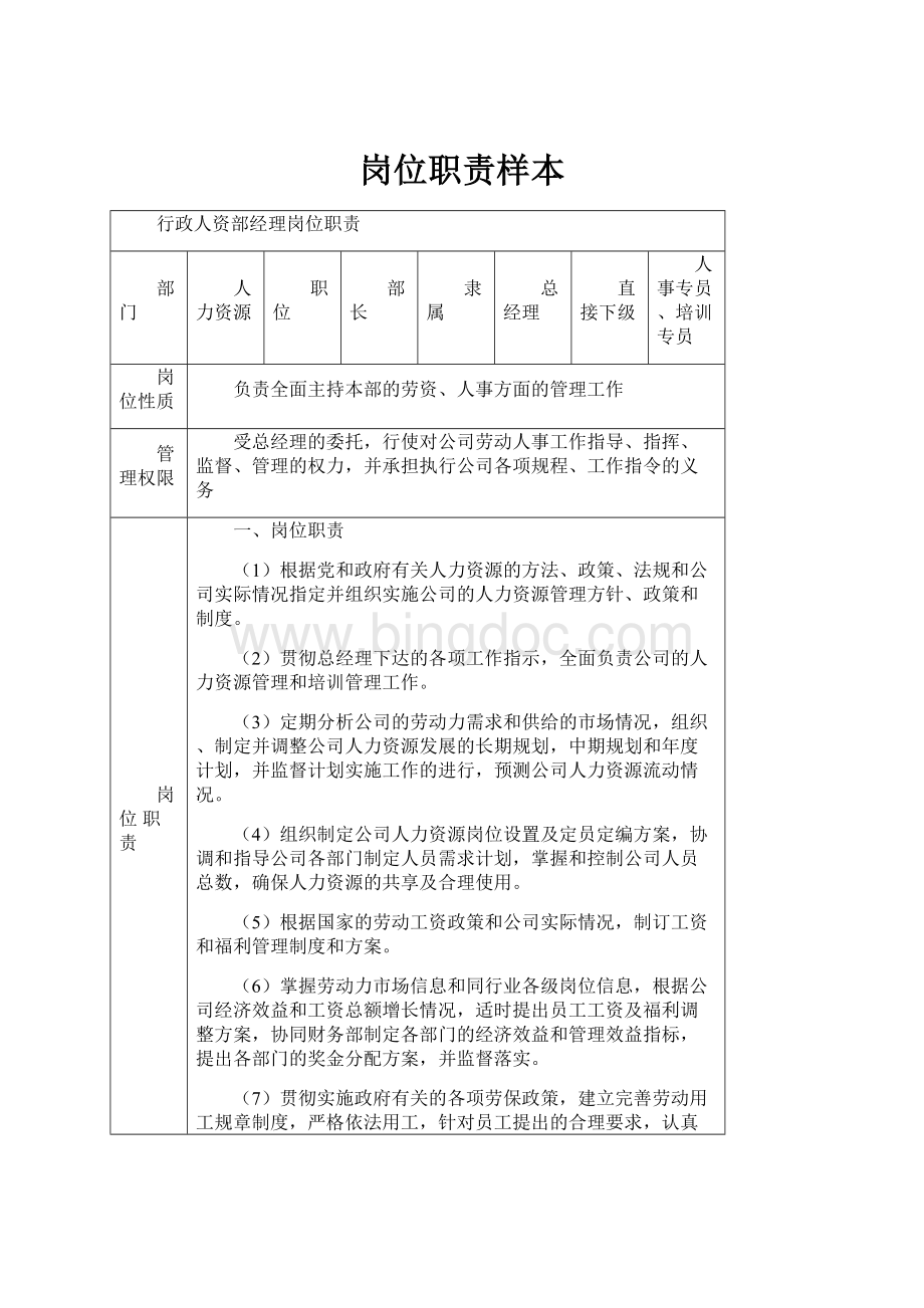 岗位职责样本.docx_第1页