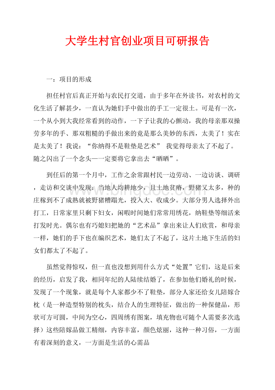 大学生村官创业项目可研报告（共5页）2700字.docx