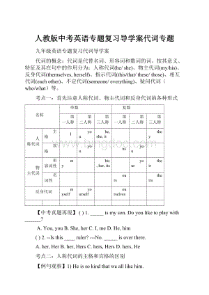 人教版中考英语专题复习导学案代词专题.docx