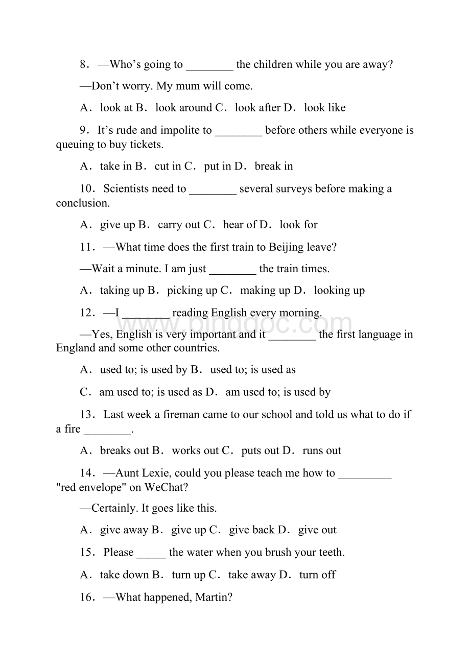 完整版初中英语动词短语辨析题40题带答案含答案Word格式.docx_第2页