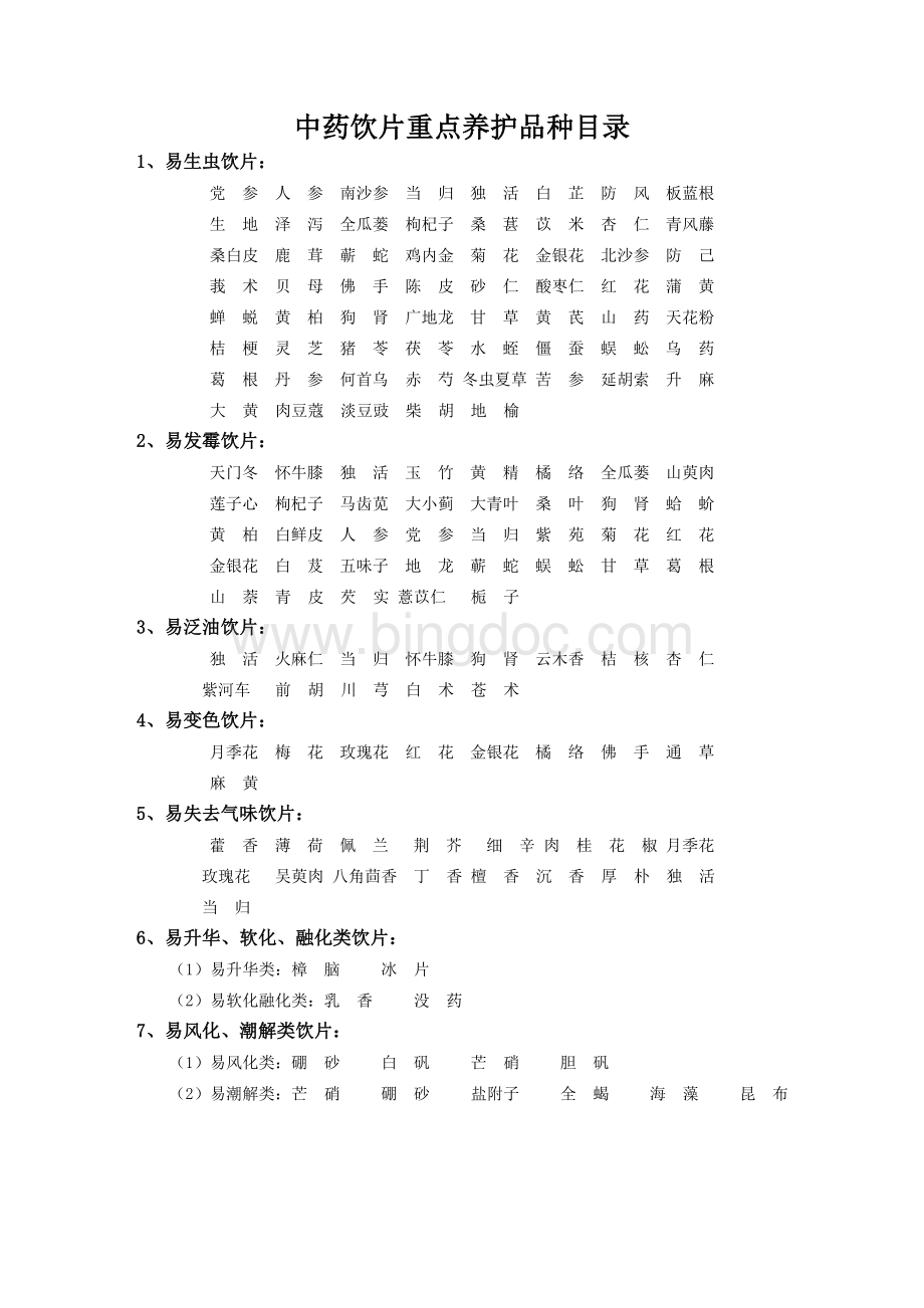 中药饮片重点养护品种目录Word文档格式.doc