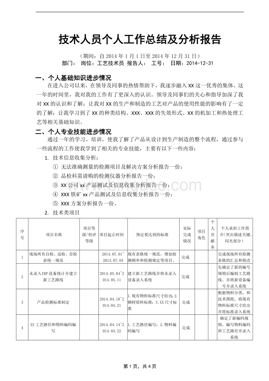 技术人员个人工作总结及分析报告Word下载.docx