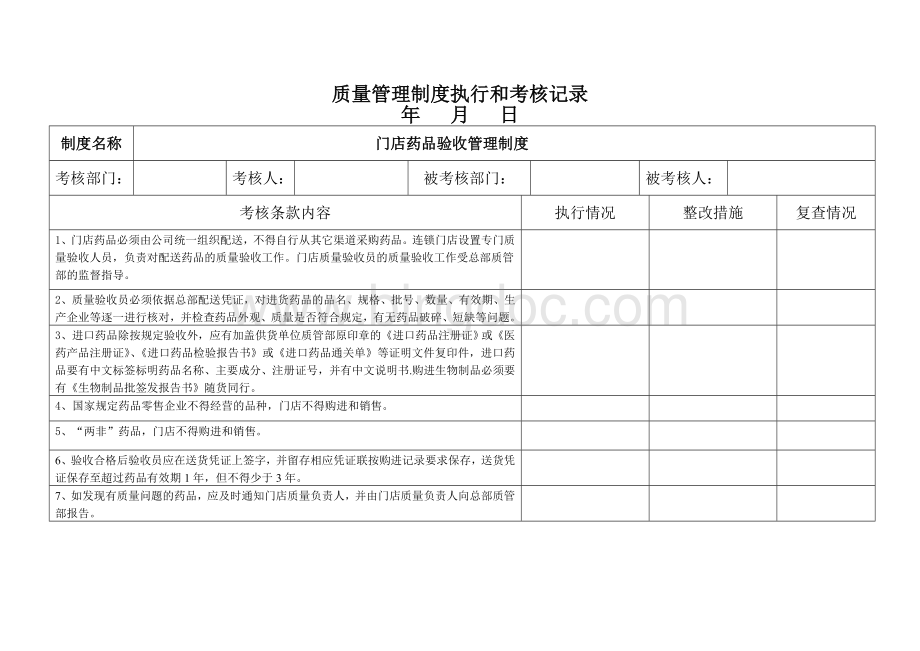 药店质量管理制度执行和考核记录Word格式.doc_第3页