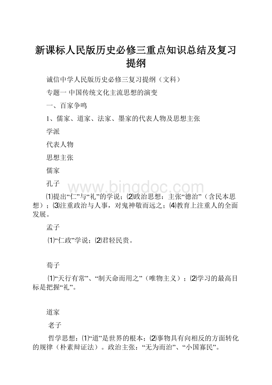 新课标人民版历史必修三重点知识总结及复习提纲.docx_第1页