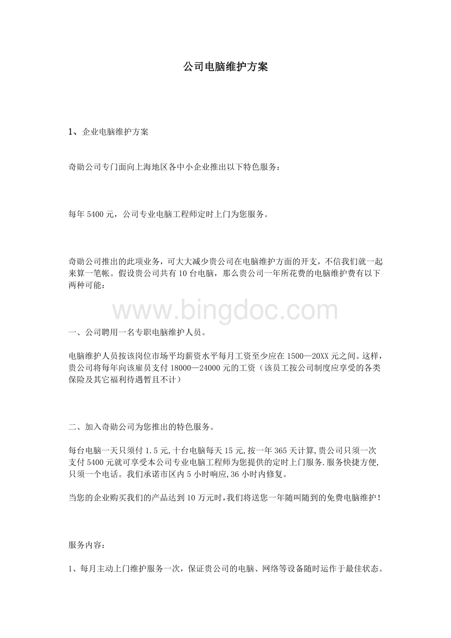 公司电脑维护方案.doc