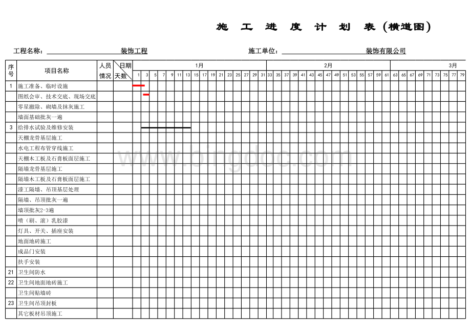 xx装饰工程施工进度计划表(1)表格文件下载.xls_第1页