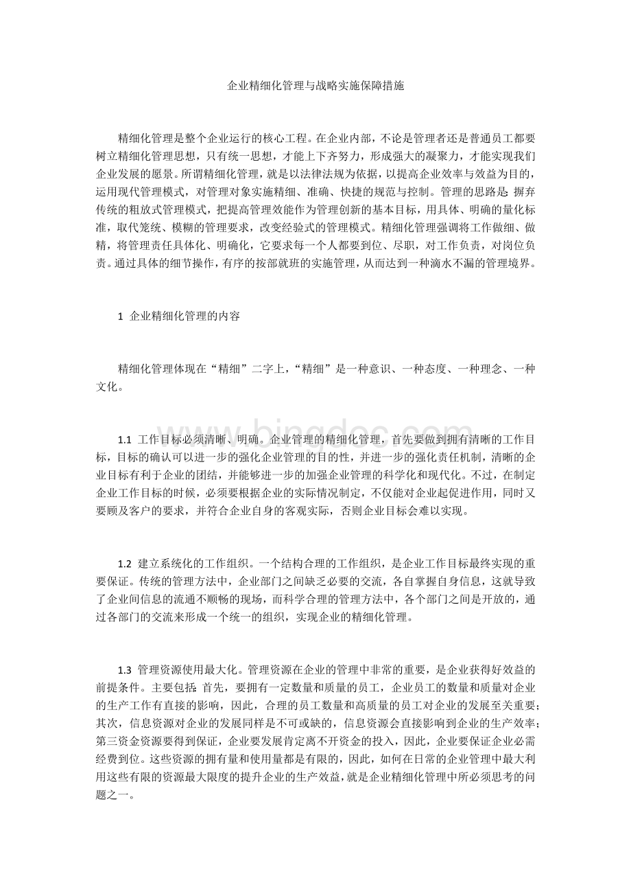 企业精细化管理与战略实施保障措施Word文件下载.docx