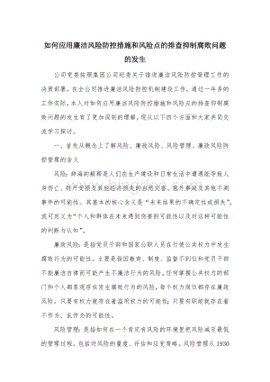 如何应用廉洁风险防控措施和风险点的排查抑制腐败问题的发生.docx