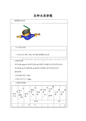 各种水表参数Word格式.docx