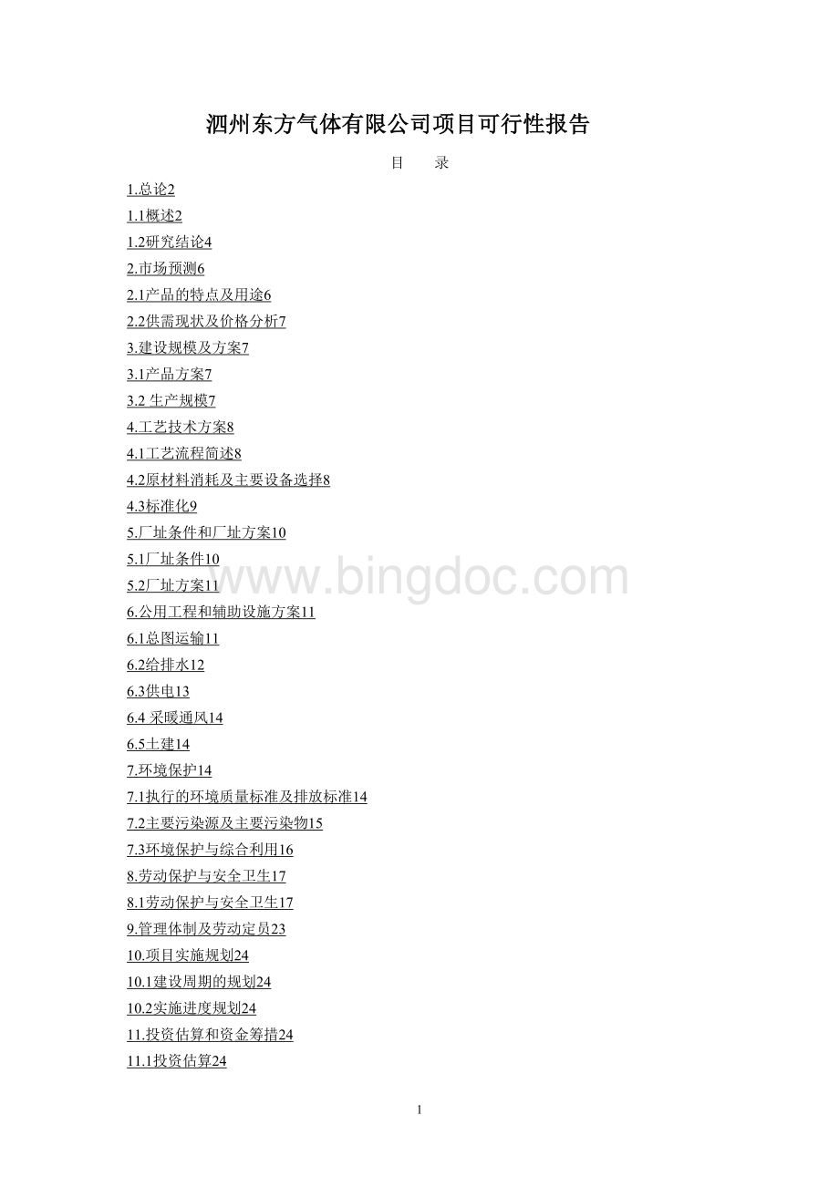 泗州东方气体项目可行性研究报告Word格式.doc