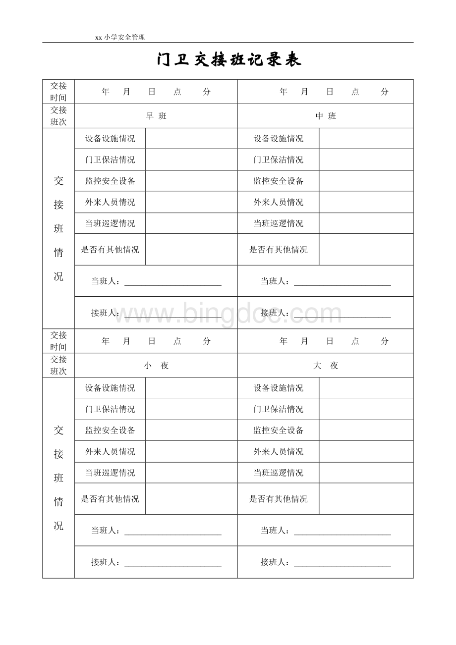 xx学校门卫交接班记录表.docx_第1页