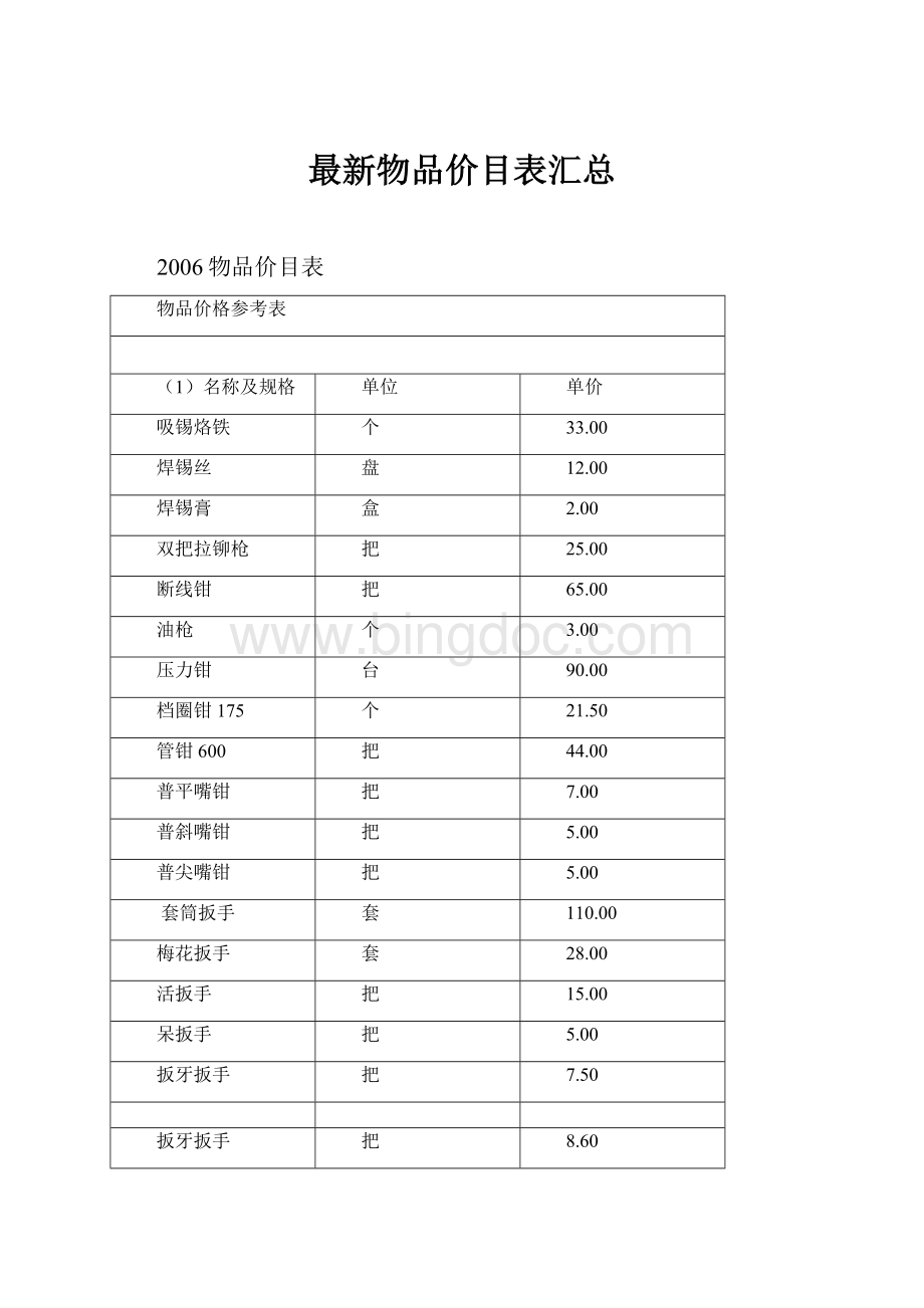 最新物品价目表汇总.docx_第1页