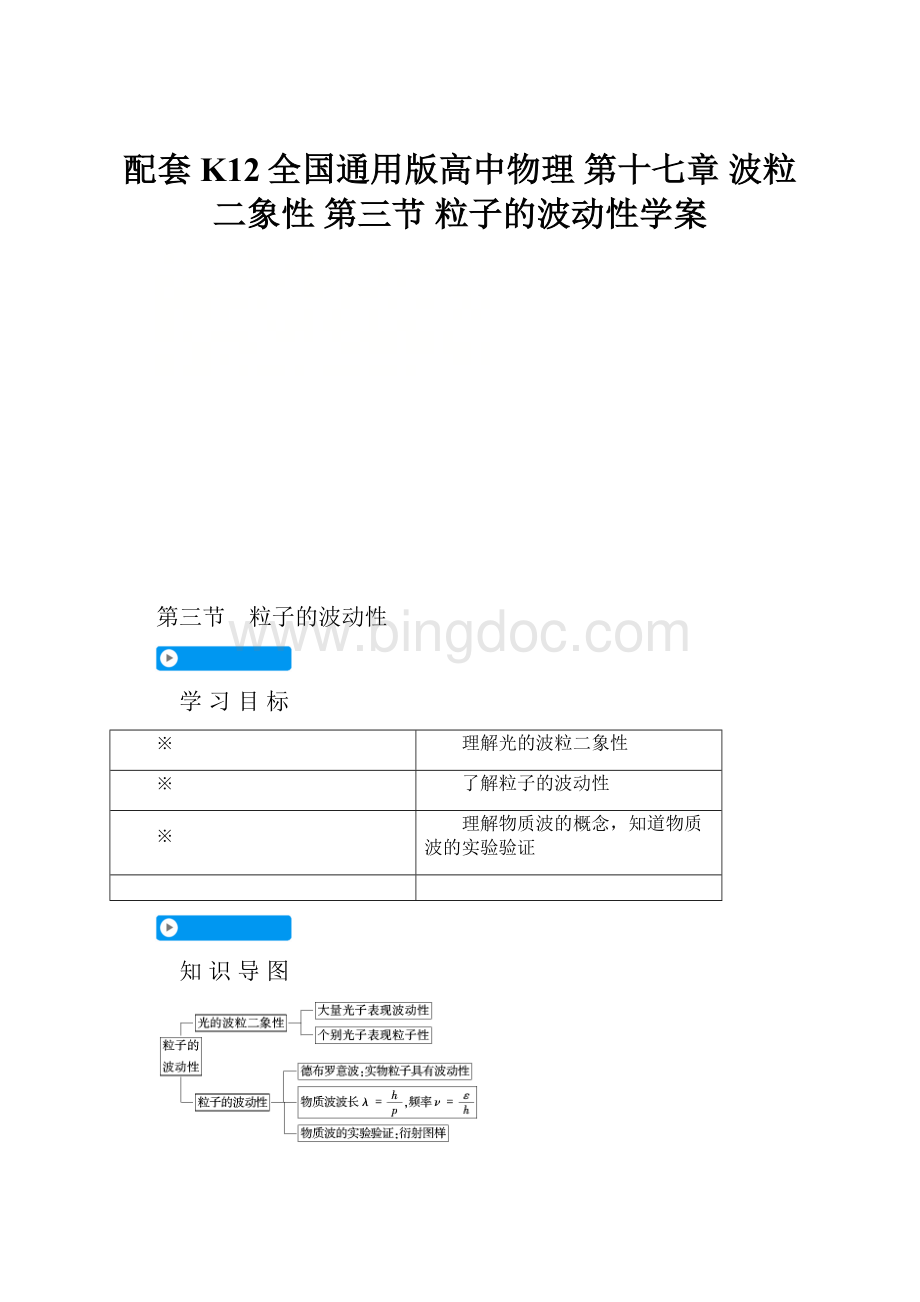 配套K12全国通用版高中物理 第十七章 波粒二象性 第三节 粒子的波动性学案.docx